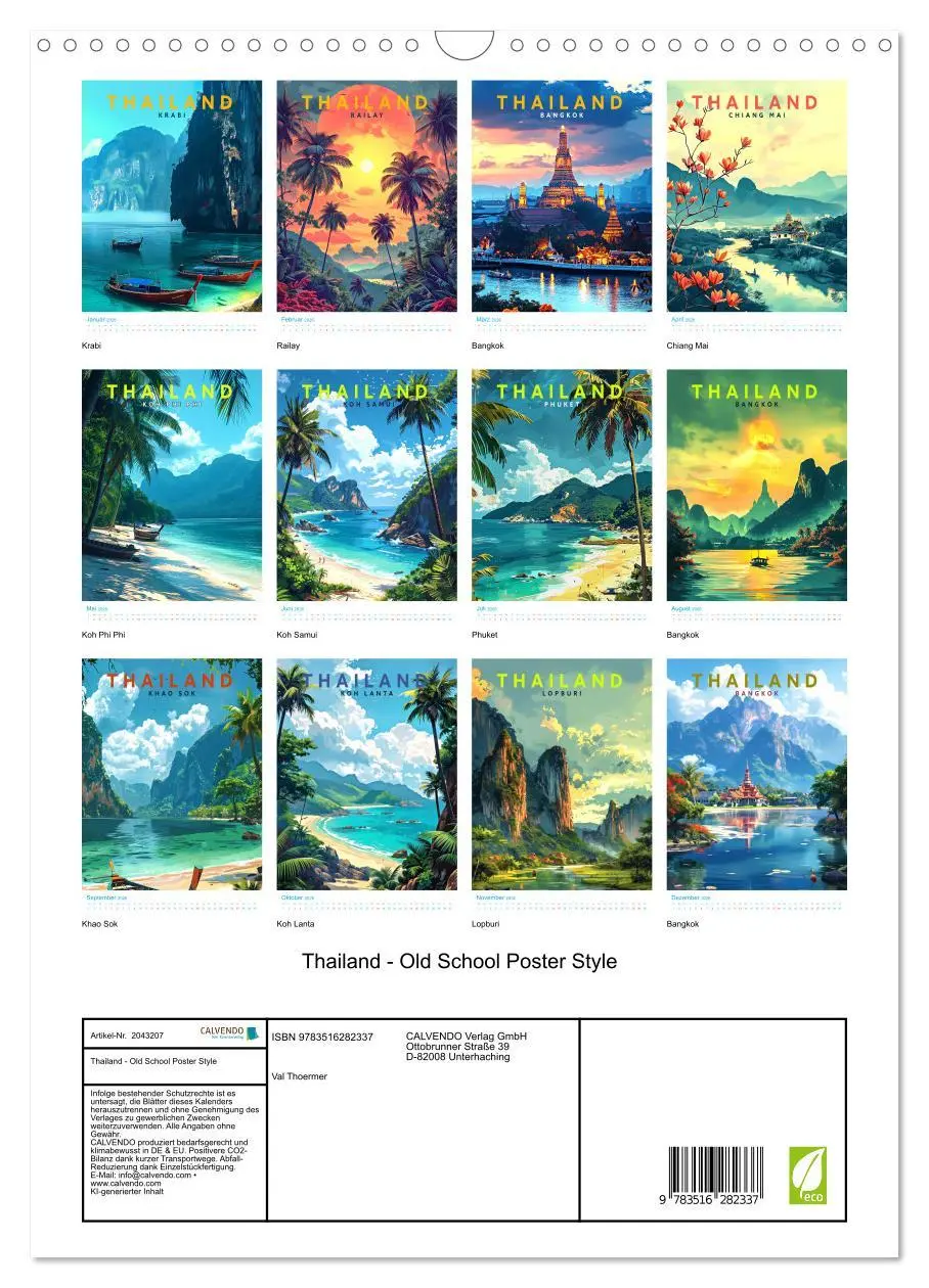Bild: 9783516282337 | Thailand - Old School Poster Style (Wandkalender 2026 DIN A3 hoch),...