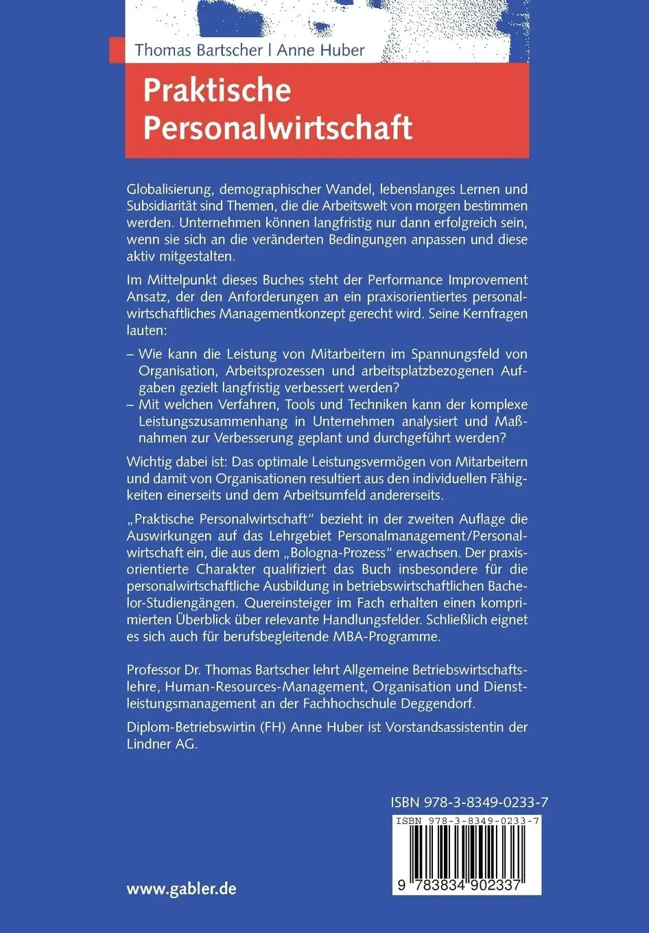 Rückseite: 9783834902337 | Praktische Personalwirtschaft | Eine praxisorientierte Einführung
