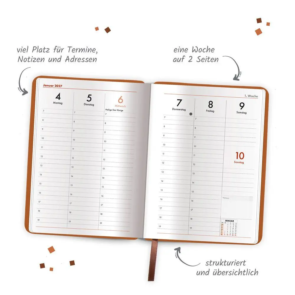 Bild: 4251901512437 | TRÖTSCH - Wochenplaner A5 mit Tasche Braun 2027 | Taschenkalender | KG
