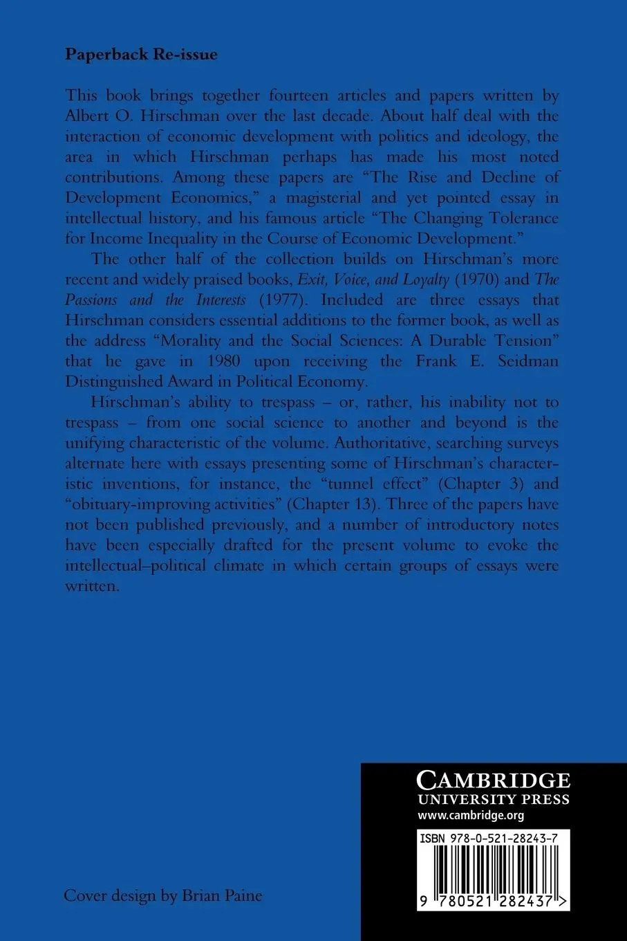 Rückseite: 9780521282437 | Essays in Trespassing | Economics to Politics and Beyond | Hirschman