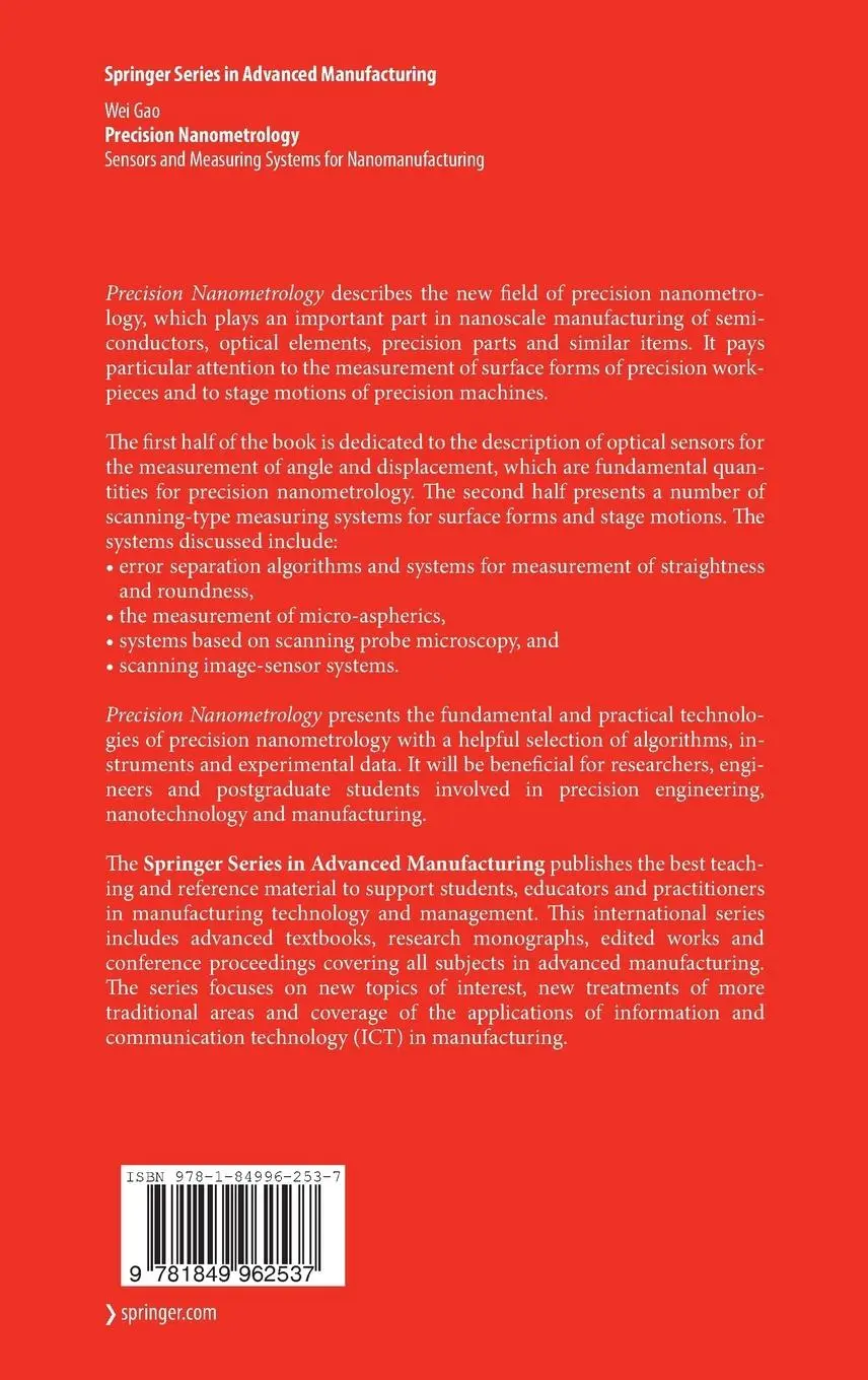 Rückseite: 9781849962537 | Precision Nanometrology | Wei Gao | Buch | xiii | Englisch | 2010