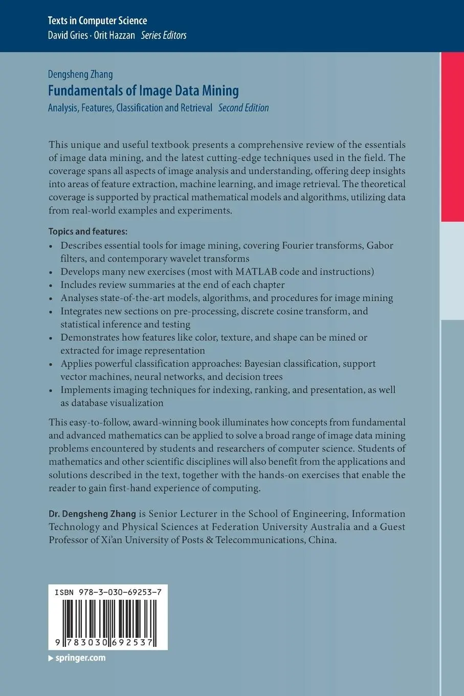 Rückseite: 9783030692537 | Fundamentals of Image Data Mining | Dengsheng Zhang | Taschenbuch