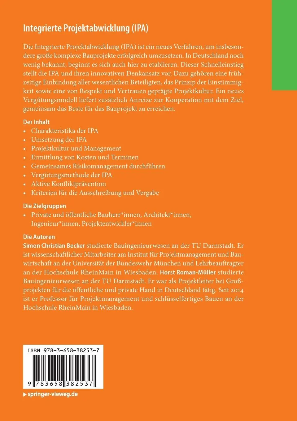 Rückseite: 9783658382537 | Integrierte Projektabwicklung (IPA) | Horst Roman-Müller (u. a.) | xiv