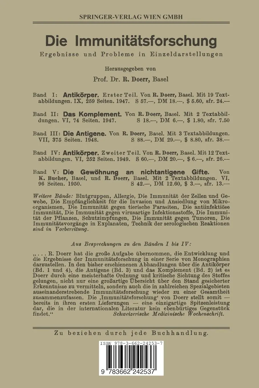 Rückseite: 9783662242537 | Die Anaphylaxie | Robert Doerr | Taschenbuch | vii | Deutsch