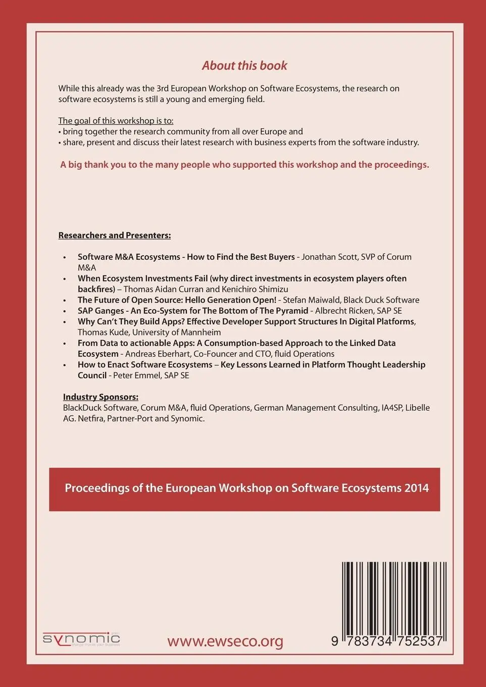 Rückseite: 9783734752537 | Proceedings of the European Workshop on Software Ecosystems 2014