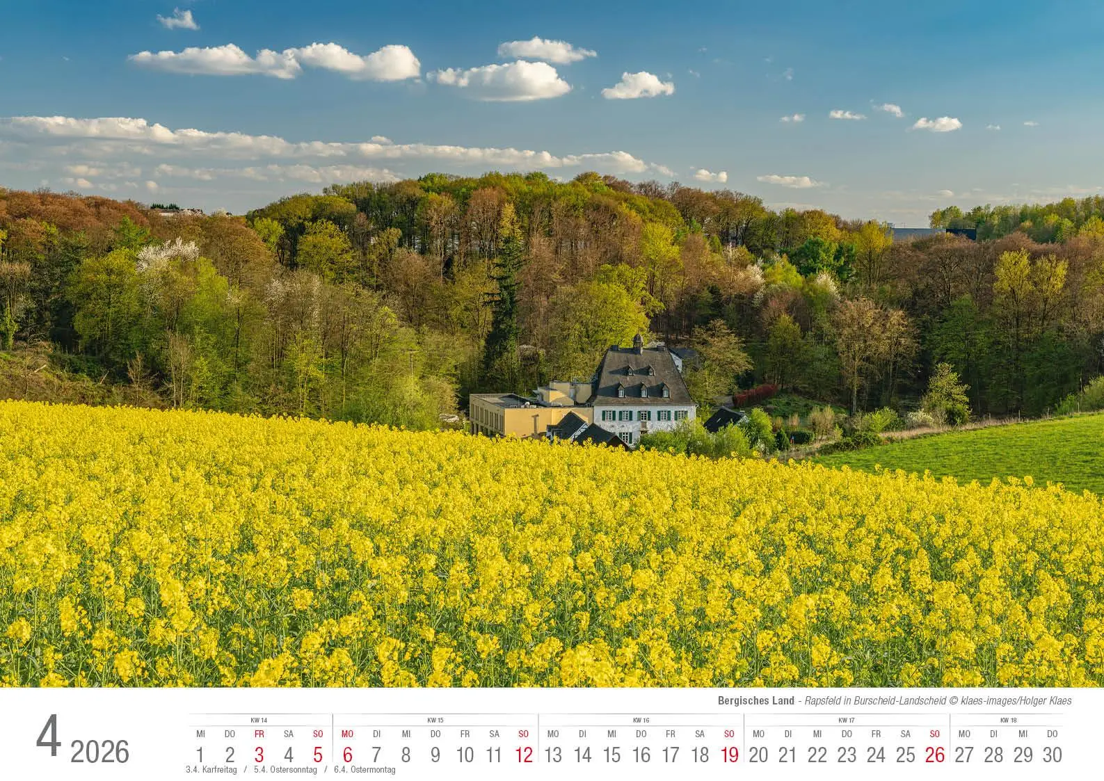 Bild: 9783965352537 | Bergisches Land 2026 Bildkalender A3 quer, spiralgebunden | Klaes
