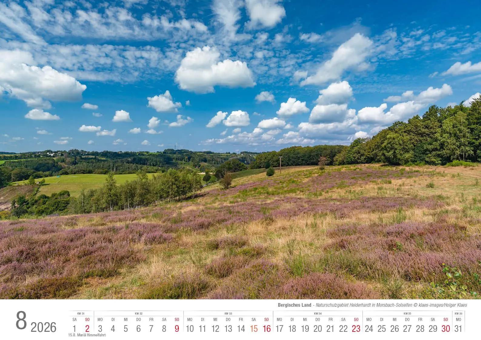 Bild: 9783965352537 | Bergisches Land 2026 Bildkalender A3 quer, spiralgebunden | Klaes