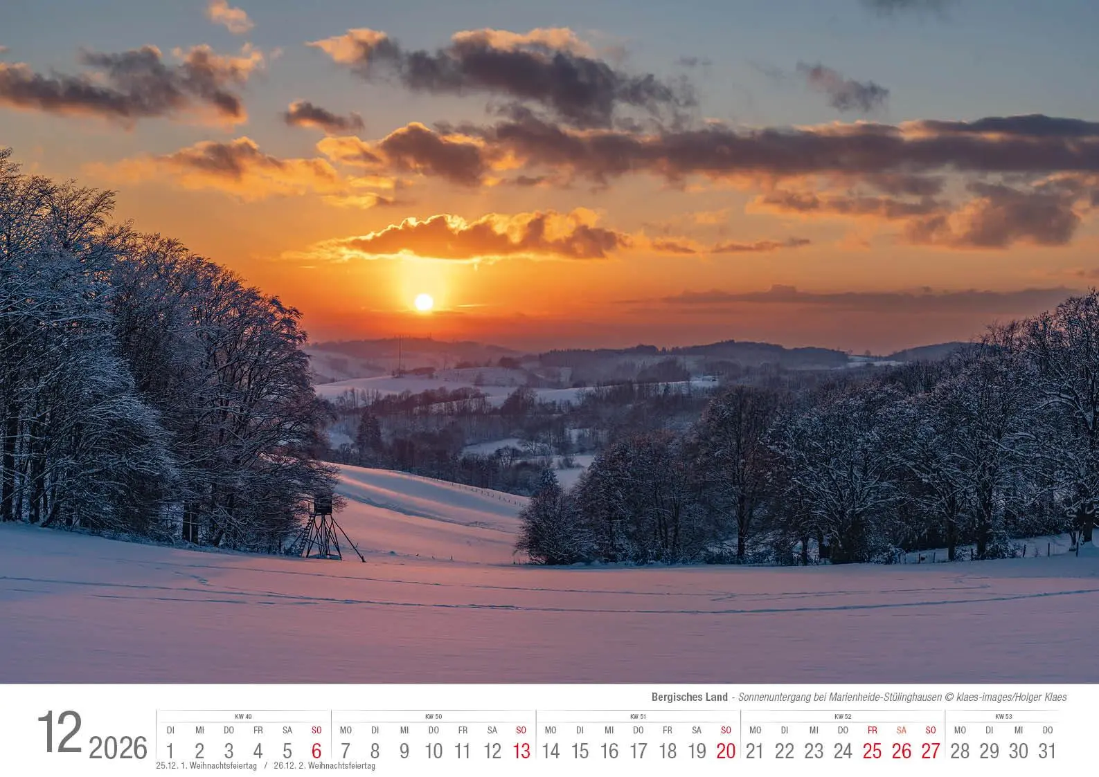 Bild: 9783965352537 | Bergisches Land 2026 Bildkalender A3 quer, spiralgebunden | Klaes