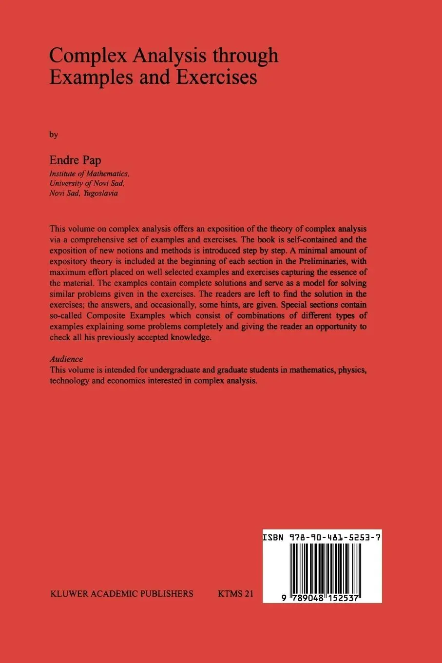 Rückseite: 9789048152537 | Complex Analysis through Examples and Exercises | E. Pap | Taschenbuch