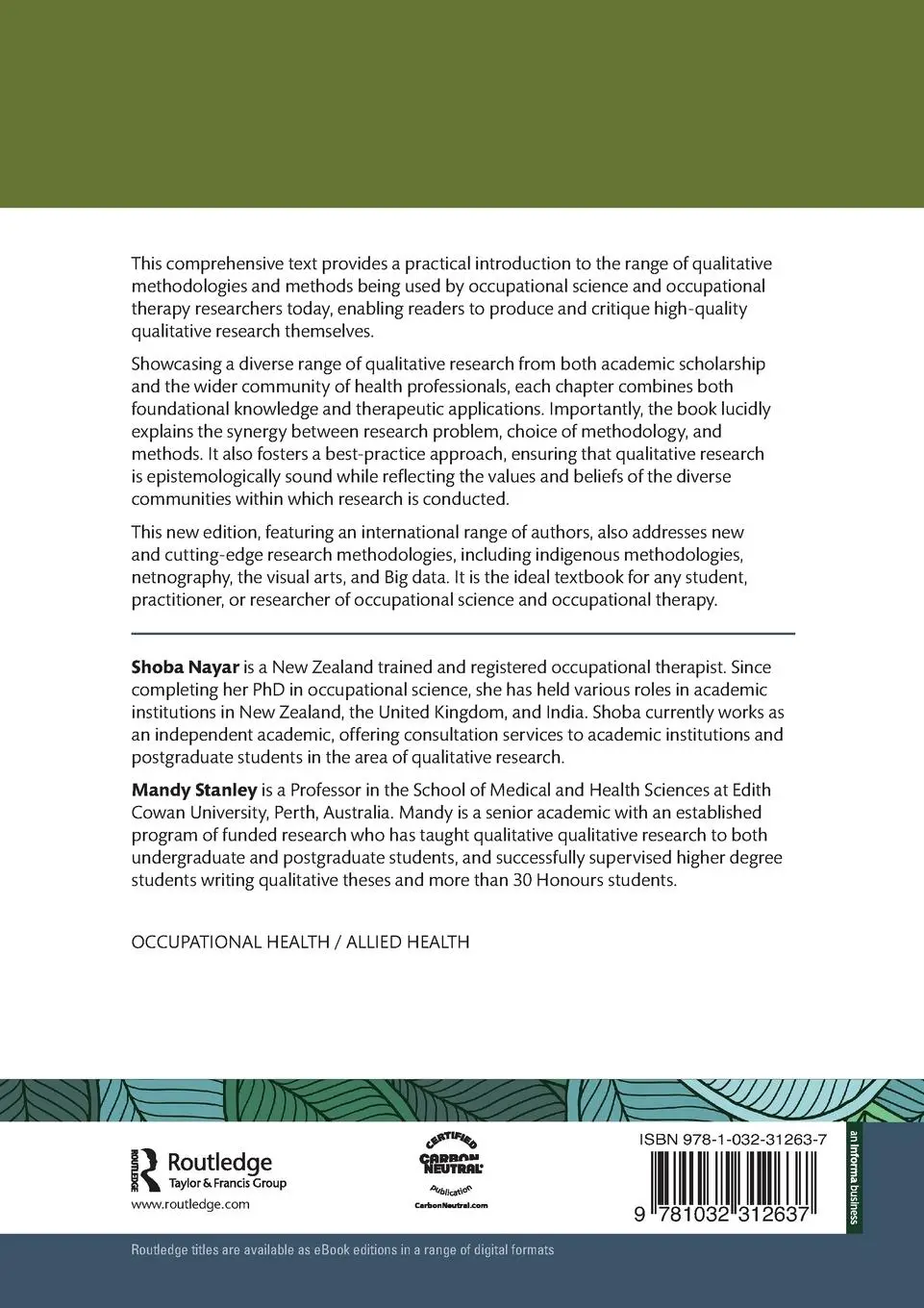 Rückseite: 9781032312637 | Qualitative Research Methodologies for Occupational Science and...