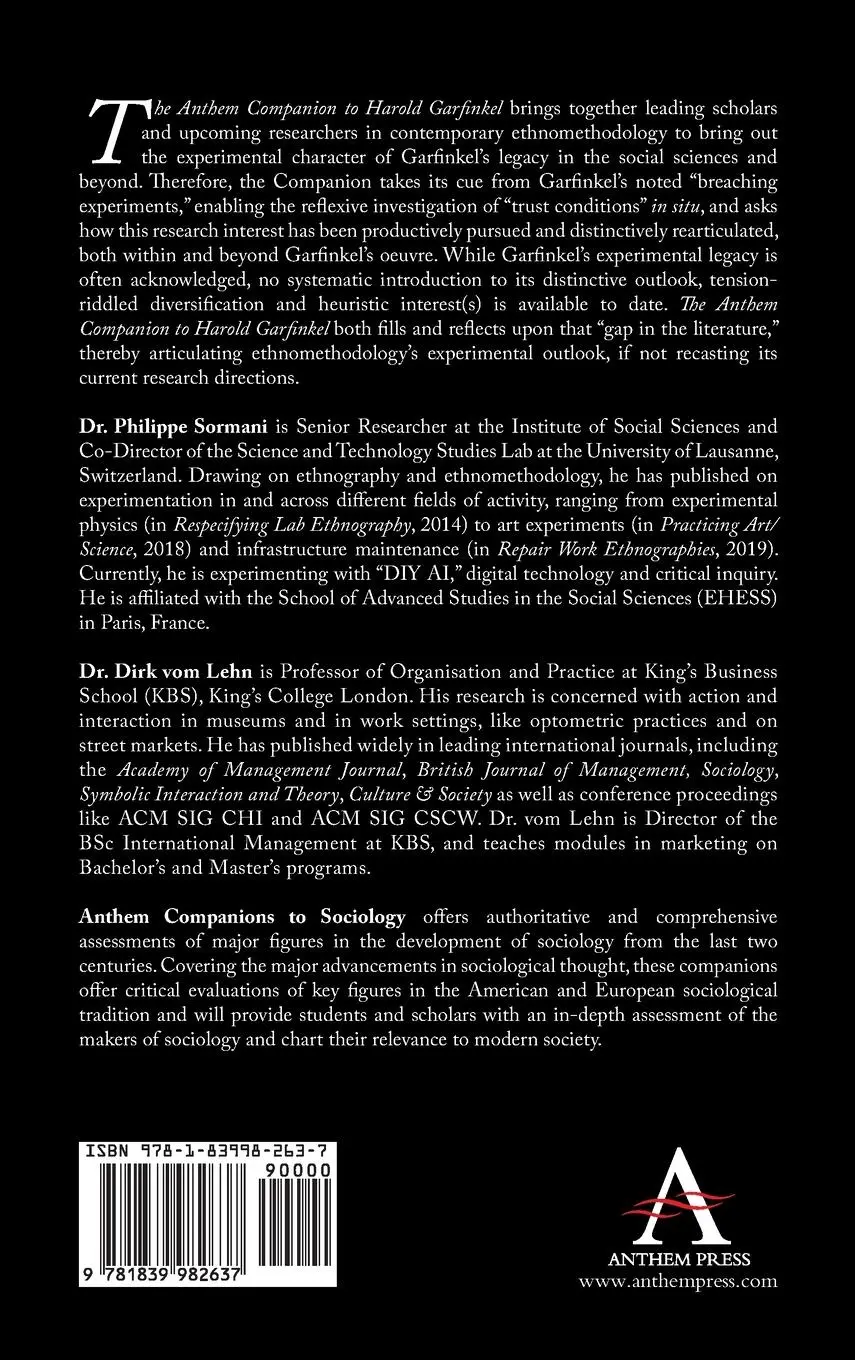 Rückseite: 9781839982637 | The Anthem Companion to Harold Garfinkel | Philippe Sormani (u. a.)