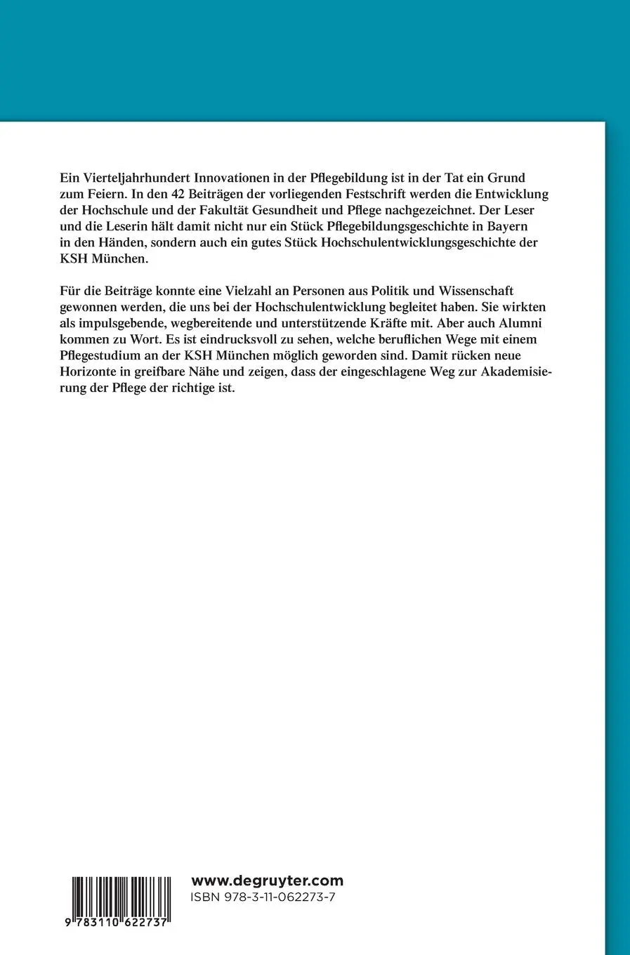 Rückseite: 9783110622737 | 25 Jahre Pflege studieren - Über Umwege und neue Horizonte | Buch | XV