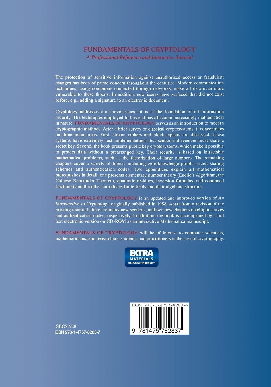 Rückseite: 9781475782837 | Fundamentals of Cryptology | Henk C. A. van Tilborg | Taschenbuch
