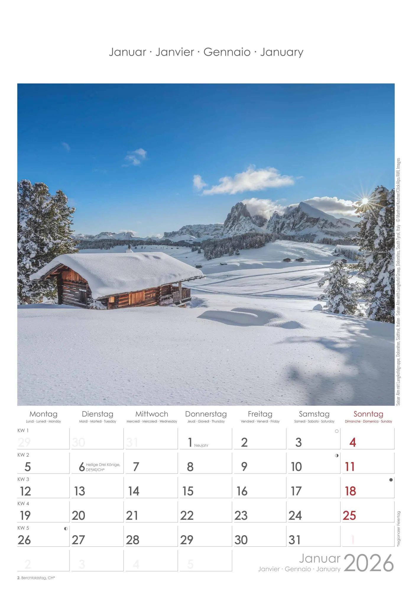 Bild: 4069095002937 | Alpen 2026 - Bild-Kalender 23,7x34 cm - The Alps - Wandkalender -...