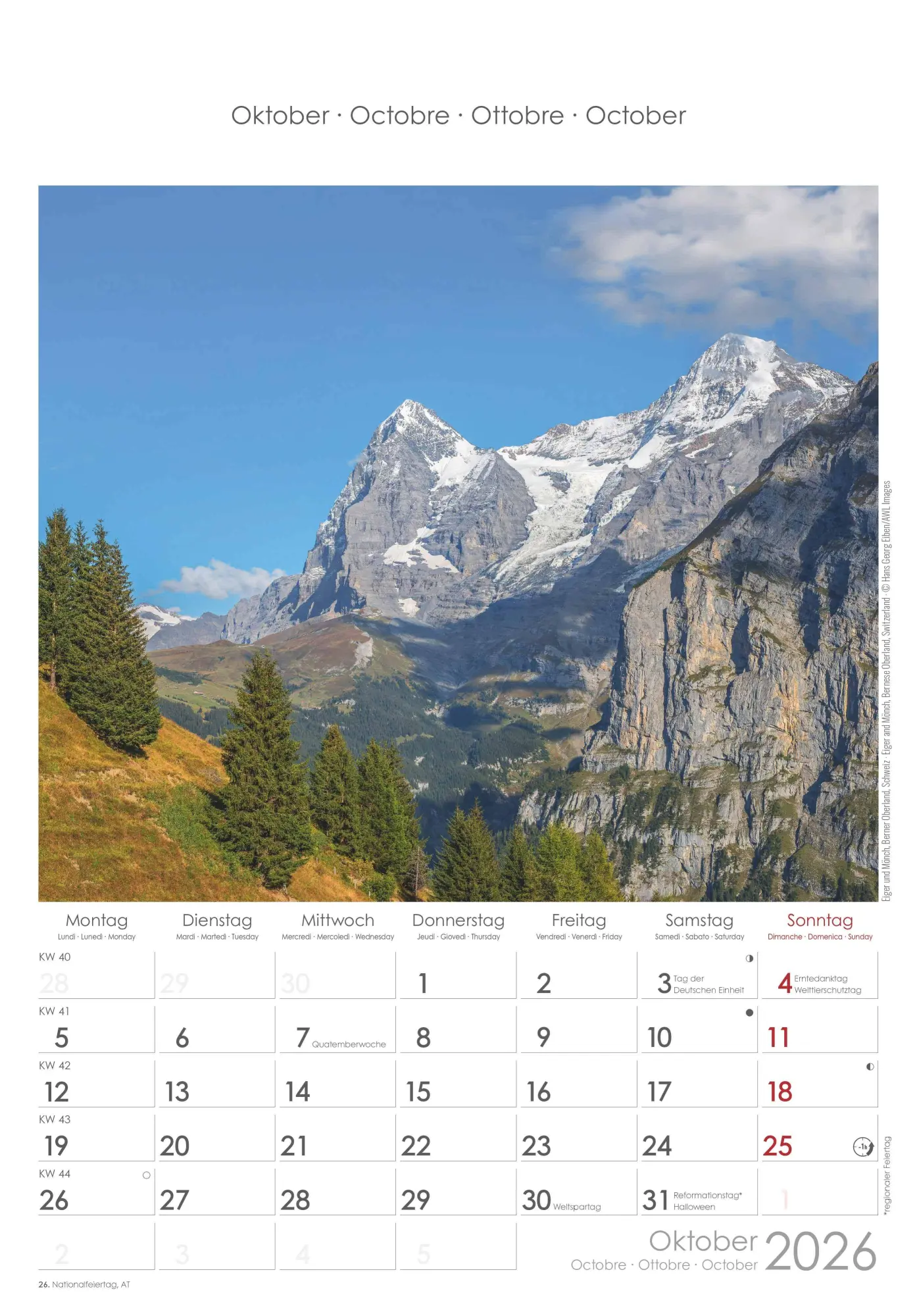 Bild: 4069095002937 | Alpen 2026 - Bild-Kalender 23,7x34 cm - The Alps - Wandkalender -...