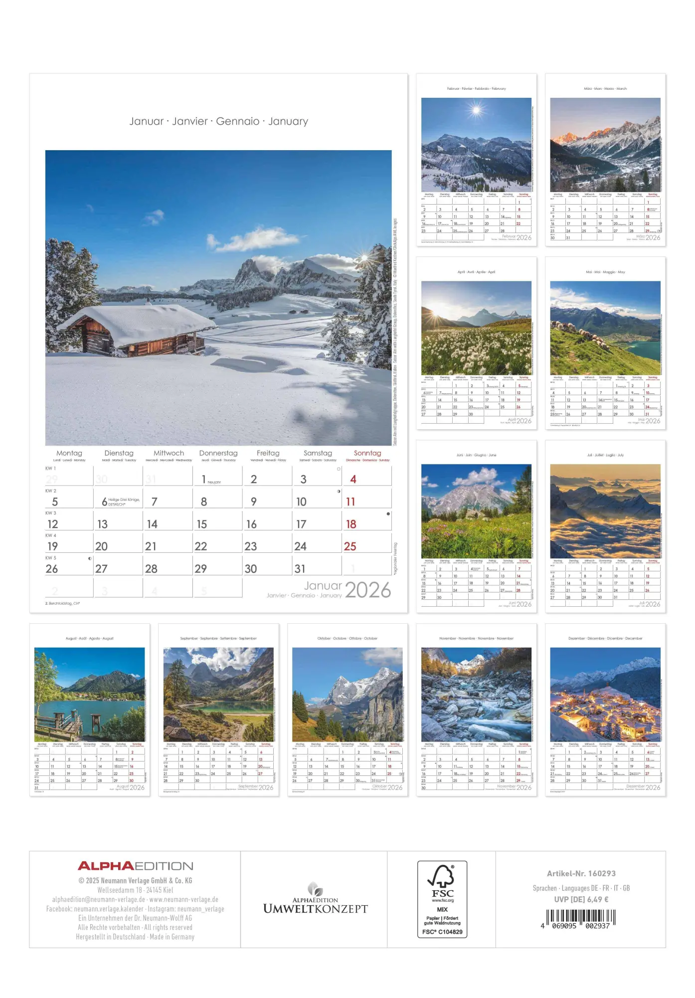 Bild: 4069095002937 | Alpen 2026 - Bild-Kalender 23,7x34 cm - The Alps - Wandkalender -...