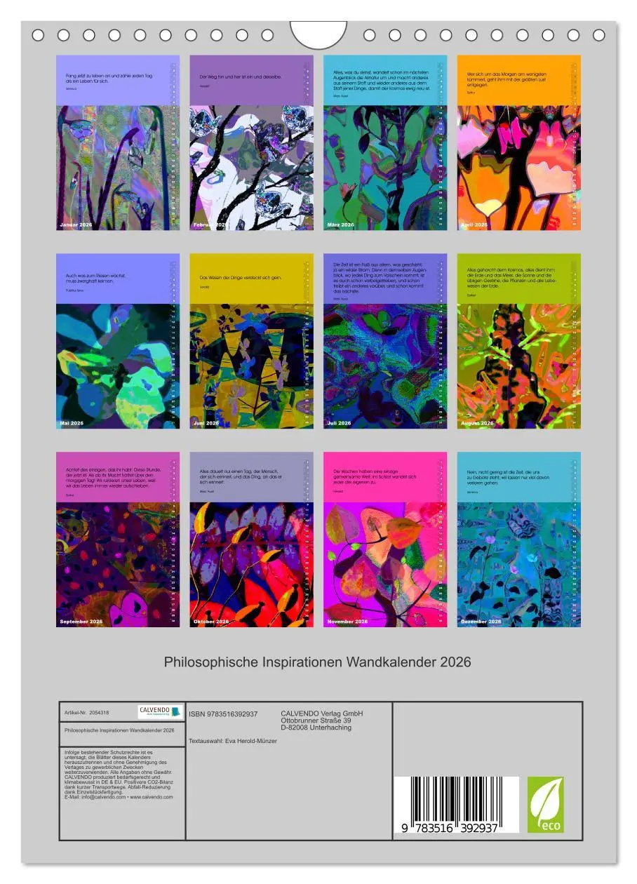 Bild: 9783516392937 | Philosophische Inspirationen Wandkalender 2026 (Wandkalender 2026...