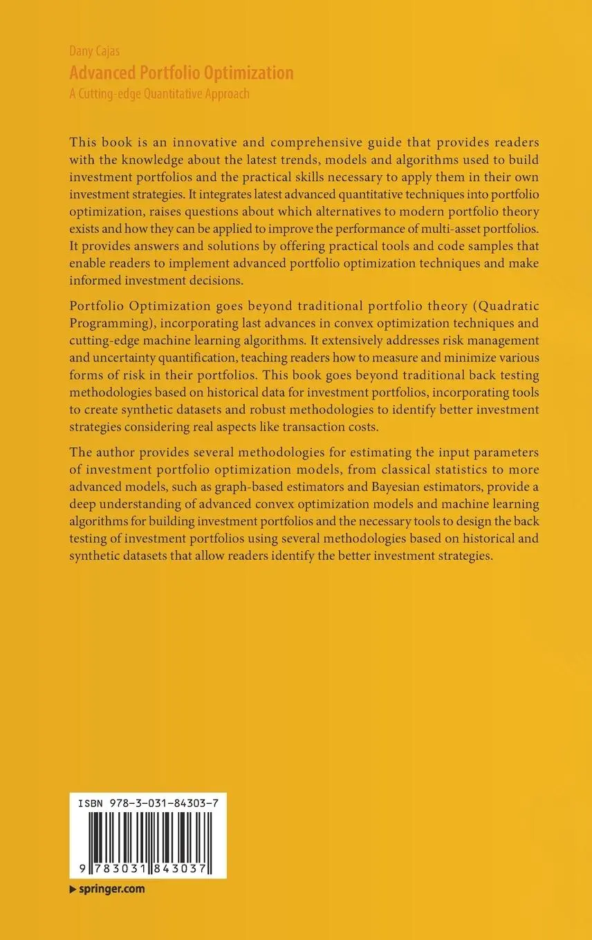 Rückseite: 9783031843037 | Advanced Portfolio Optimization | A Cutting-edge Quantitative Approach