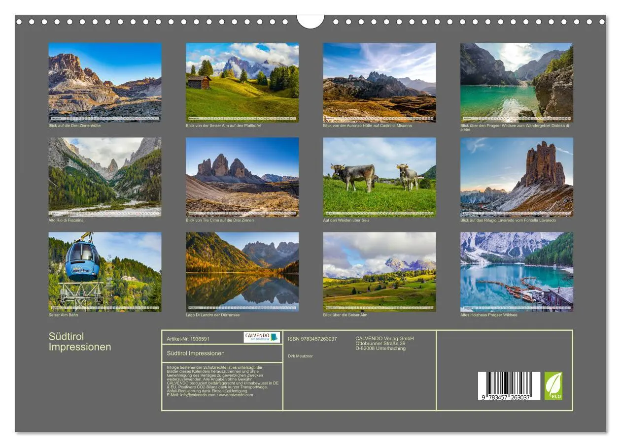 Bild: 9783457263037 | Südtirol Impressionen (Wandkalender 2026 DIN A3 quer), CALVENDO...