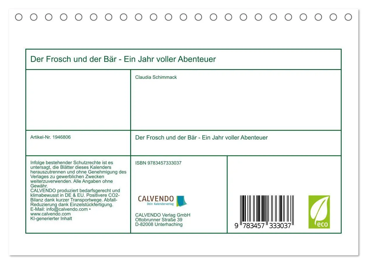 Bild: 9783457333037 | Der Frosch und der Bär - Ein Jahr voller Abenteuer (Tischkalender...