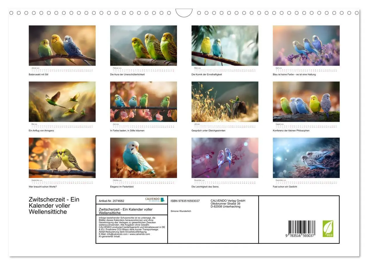 Bild: 9783516593037 | Zwitscherzeit - Ein Kalender voller Wellensittiche (Wandkalender...