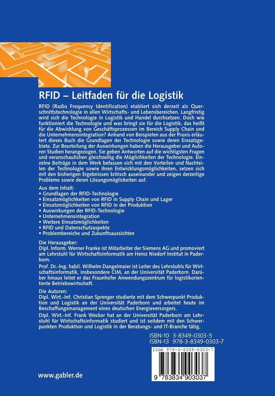 Rückseite: 9783834903037 | RFID - Leitfaden für die Logistik | Frank Wecker (u. a.) | Taschenbuch