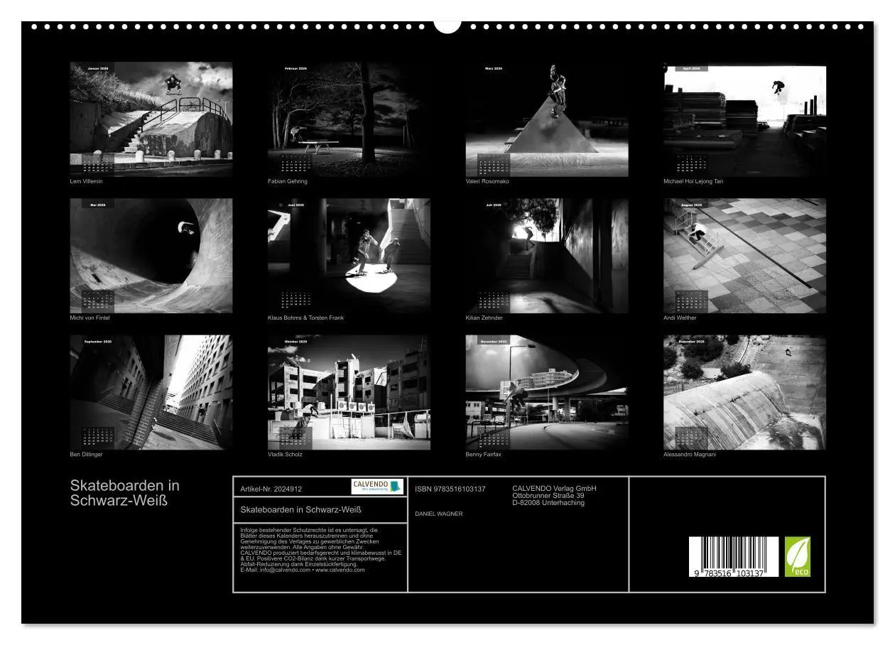 Bild: 9783516103137 | Skateboarden in Schwarz-Weiß (hochwertiger Premium Wandkalender...