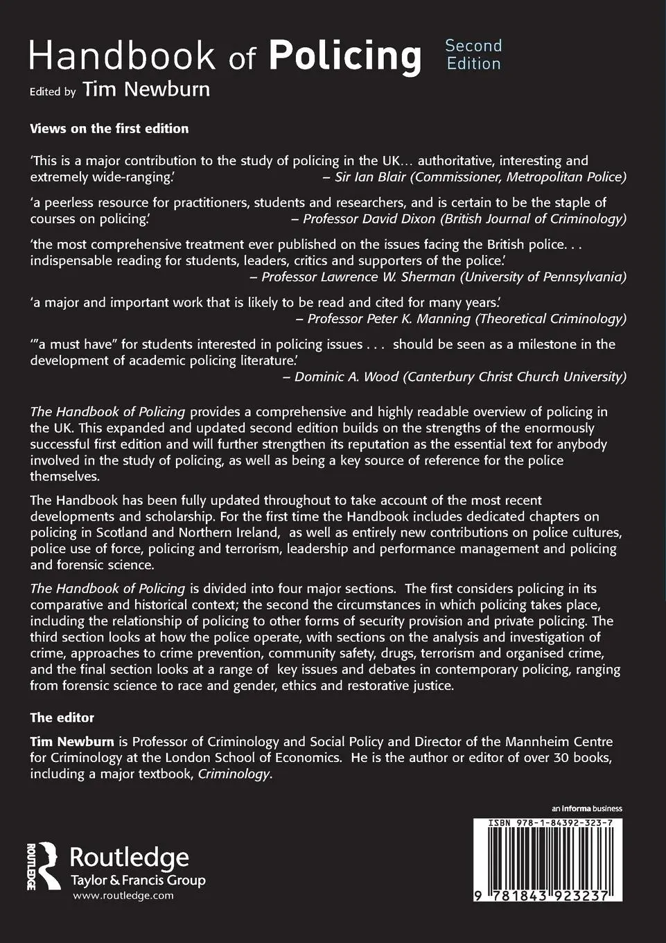 Rückseite: 9781843923237 | Handbook of Policing | Tim Newburn | Taschenbuch | Englisch | 2014