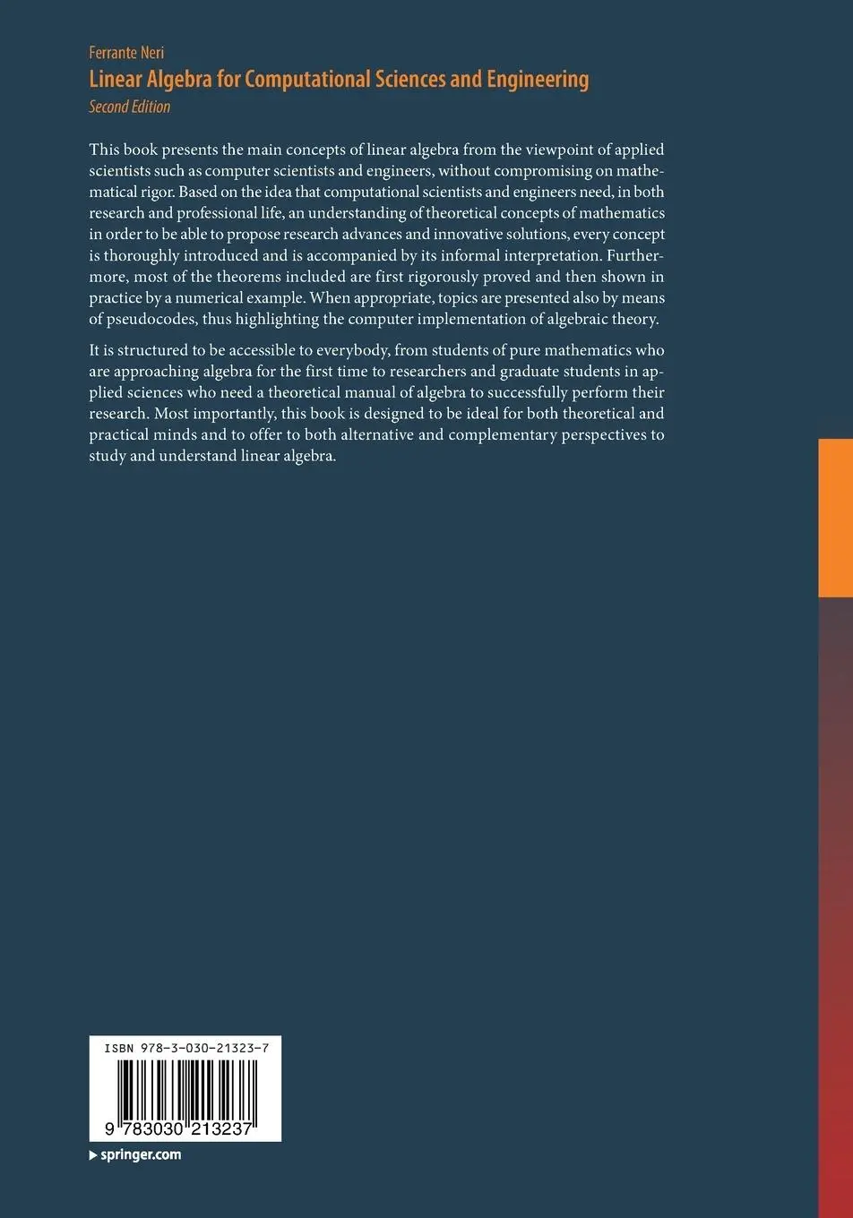 Rückseite: 9783030213237 | Linear Algebra for Computational Sciences and Engineering | Neri | xxv