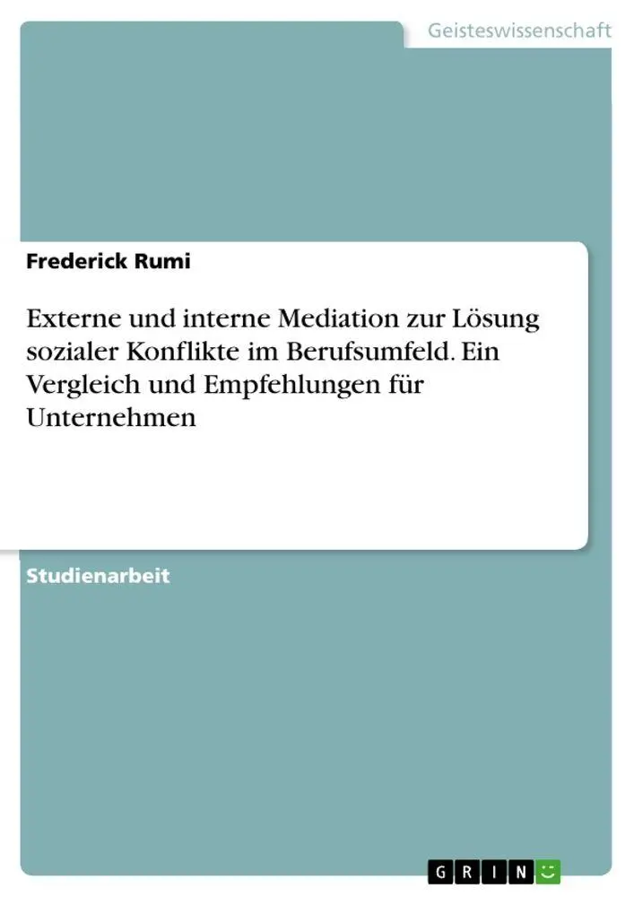 Cover: 9783346503237 | Externe und interne Mediation zur Lösung sozialer Konflikte im...