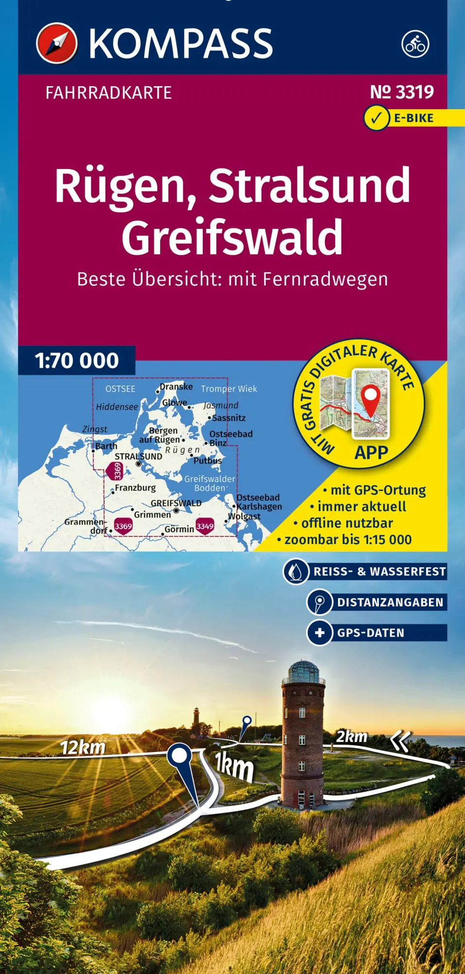 Cover: 9783991543237 | KOMPASS Fahrradkarte 3319 Rügen, Stralsund, Greifswald 1:70.000 | 2025