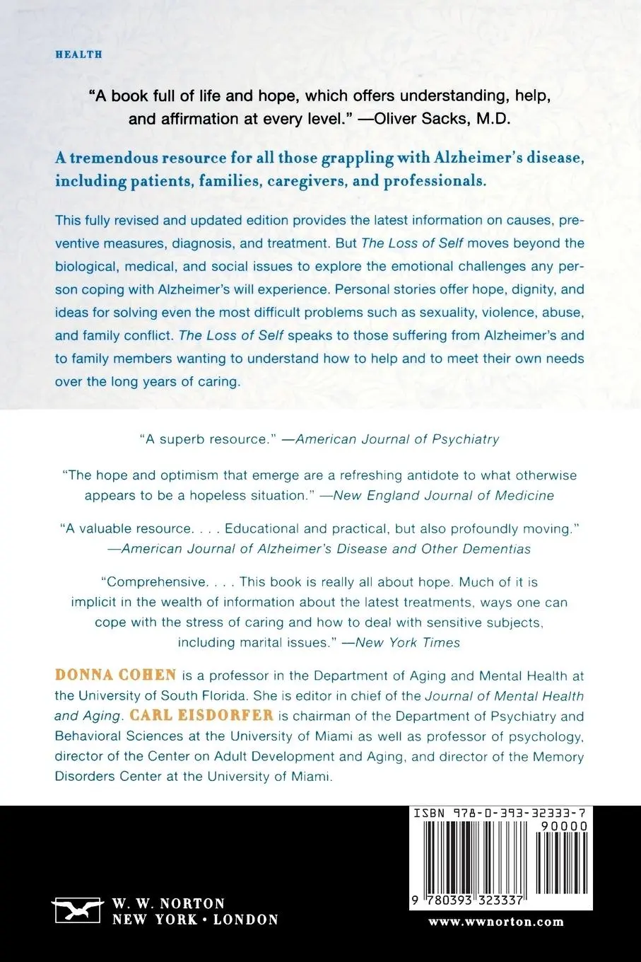 Rückseite: 9780393323337 | The Loss of Self | Donna Cohen (u. a.) | Taschenbuch | Englisch | 2002