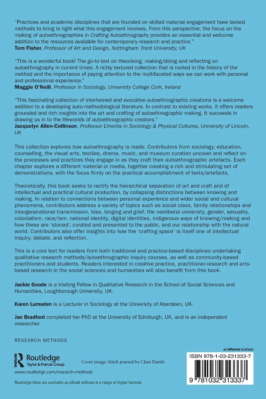 Rückseite: 9781032313337 | Crafting Autoethnography | Jackie Goode (u. a.) | Taschenbuch | 2023