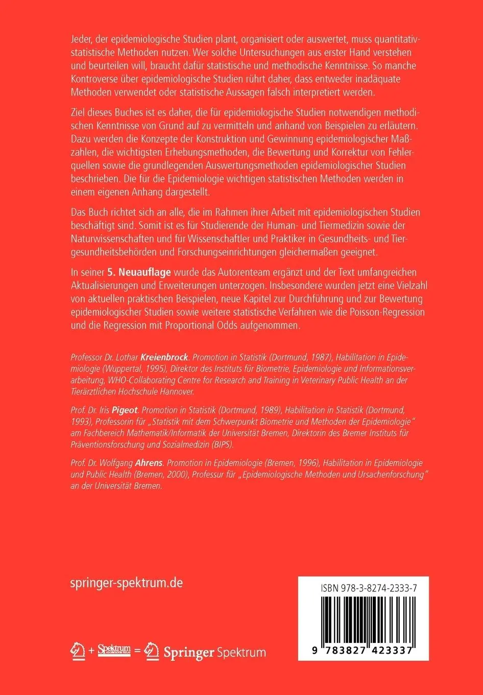Rückseite: 9783827423337 | Epidemiologische Methoden | Lothar Kreienbrock (u. a.) | Taschenbuch