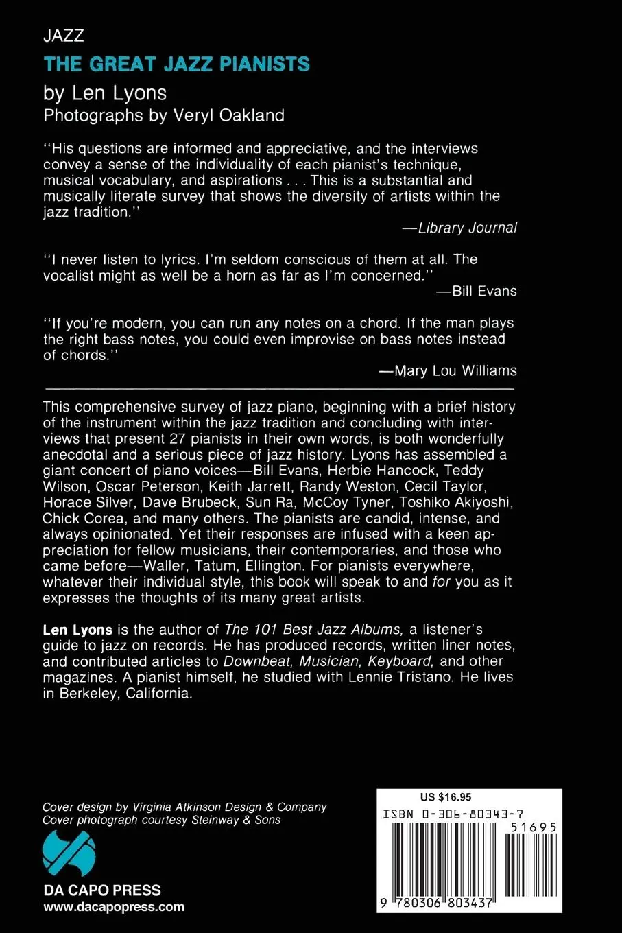 Rückseite: 9780306803437 | The Great Jazz Pianists | Speaking of Their Lives and Music | Buch