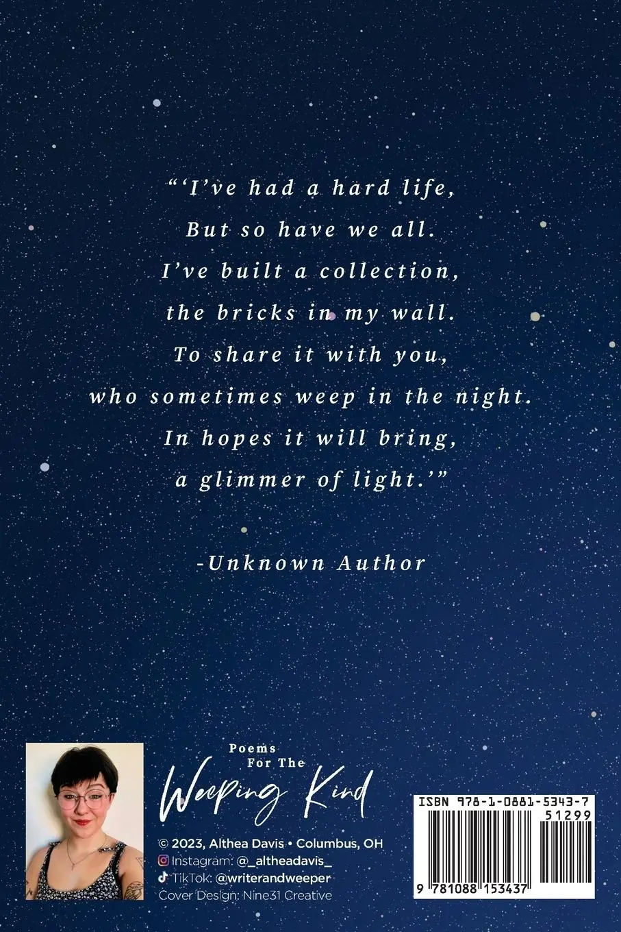 Rückseite: 9781088153437 | Poems For The Weeping Kind | Althea Davis | Taschenbuch | Englisch