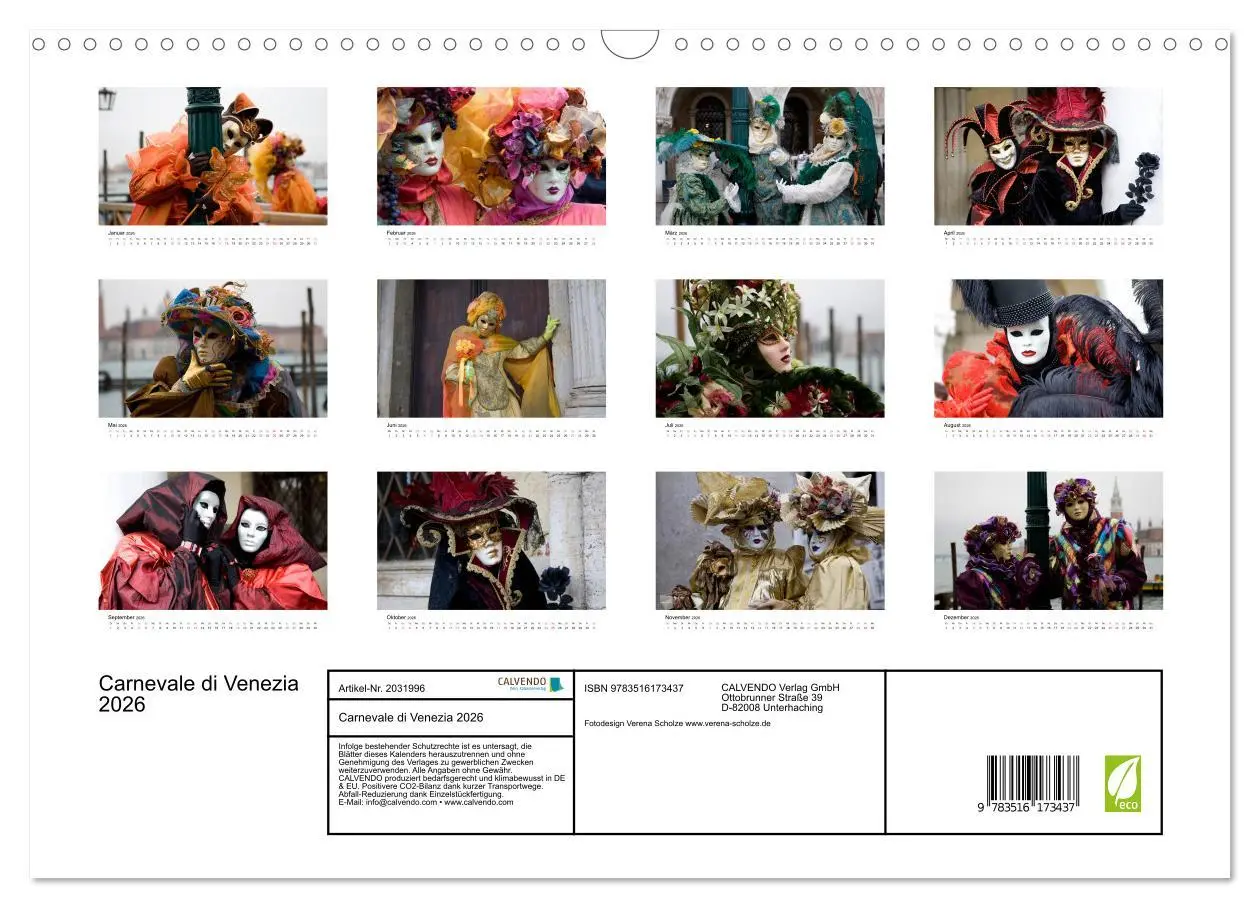 Bild: 9783516173437 | Carnevale di Venezia 2026 (Wandkalender 2026 DIN A3 quer), CALVENDO...