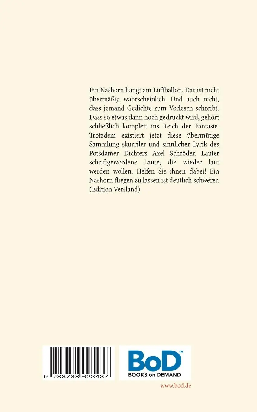 Rückseite: 9783738623437 | Ein Nashorn hängt am Luftballon | Lauter laute Laute | Axel Schröder