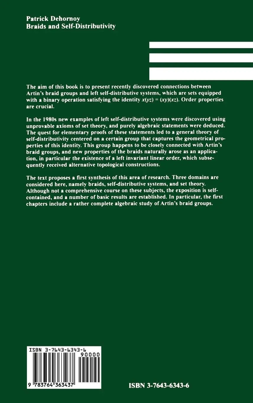 Rückseite: 9783764363437 | Braids and Self-Distributivity | Patrick Dehornoy | Buch | xix | 2000