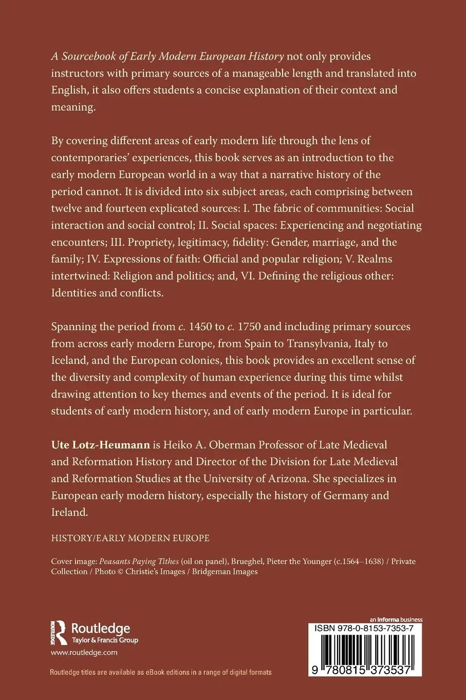 Rückseite: 9780815373537 | A Sourcebook of Early Modern European History | Ute Lotz-Heumann