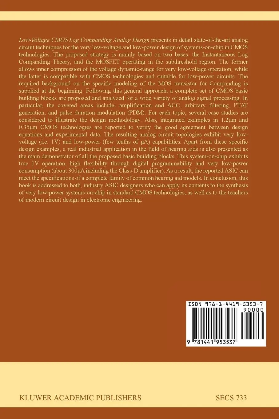 Rückseite: 9781441953537 | Low-Voltage CMOS Log Companding Analog Design | Serra-Graells (u. a.)