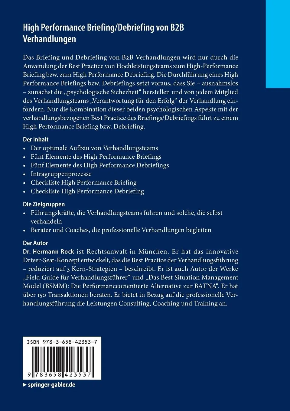 Rückseite: 9783658423537 | High Performance Briefing/Debriefing von B2B Verhandlungen | Rock | x