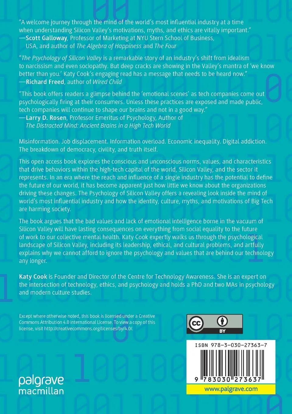 Rückseite: 9783030273637 | The Psychology of Silicon Valley | Katy Cook | Taschenbuch | viii