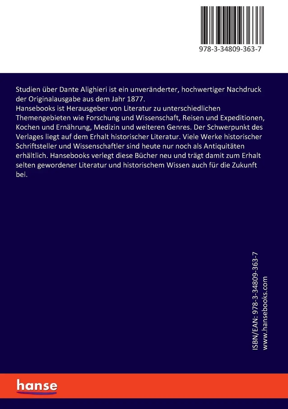 Rückseite: 9783348093637 | Studien über Dante Alighieri | Giovanni Andrea Scartazzini | Buch