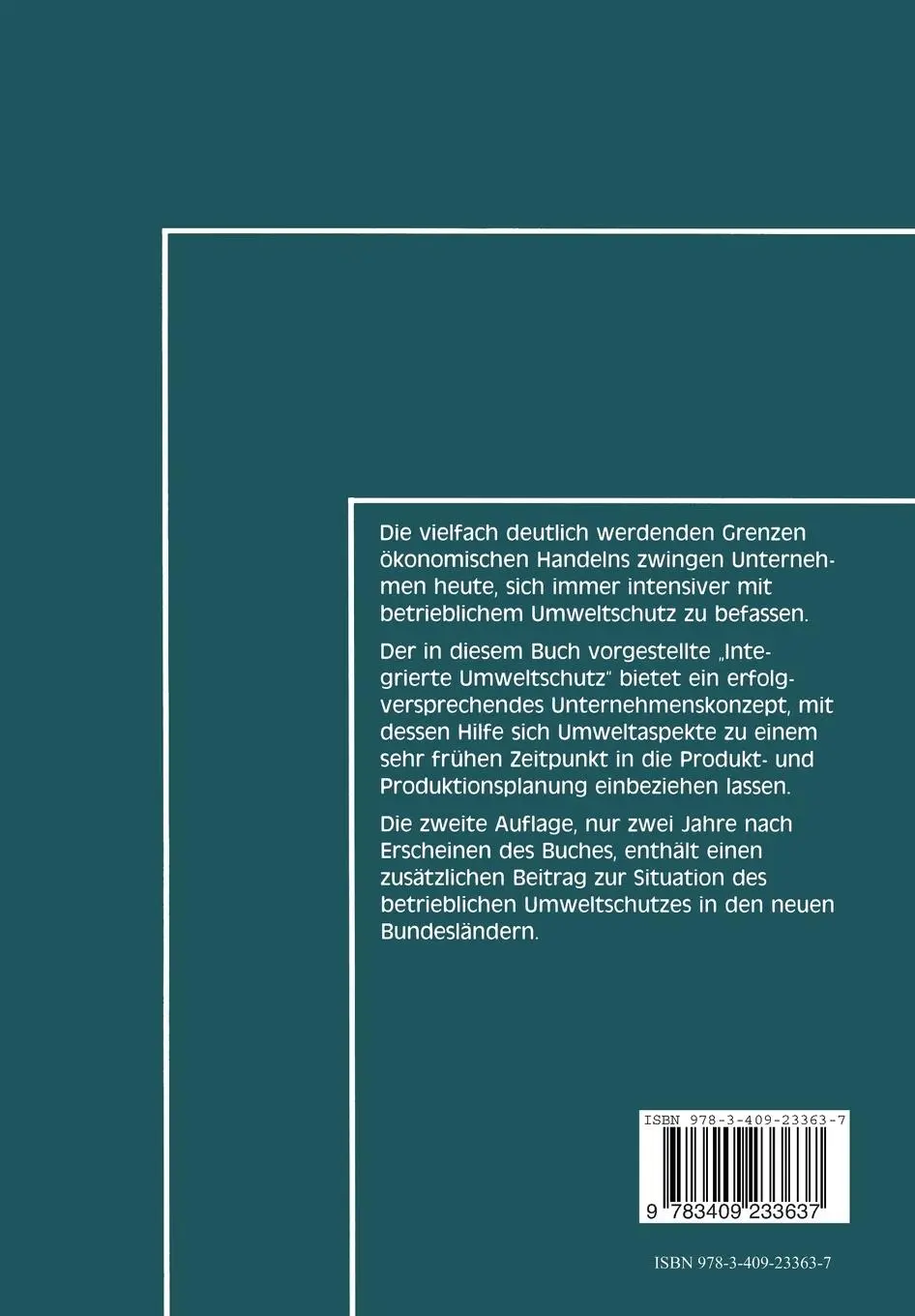 Rückseite: 9783409233637 | Integrierter Umweltschutz | Hartmut Kreikebaum | Taschenbuch | xii