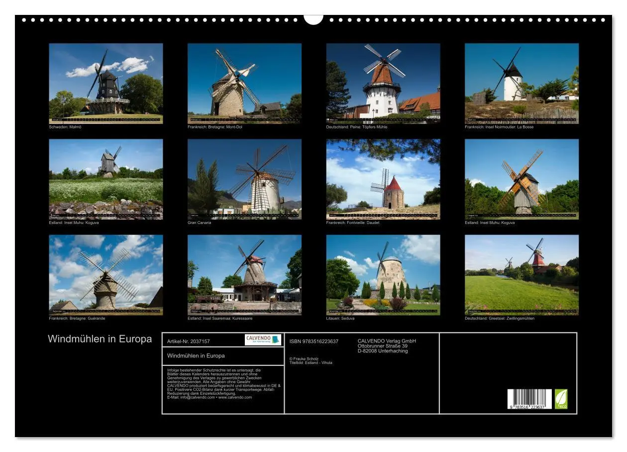 Bild: 9783516223637 | Windmühlen in Europa (Wandkalender 2026 DIN A2 quer), CALVENDO...