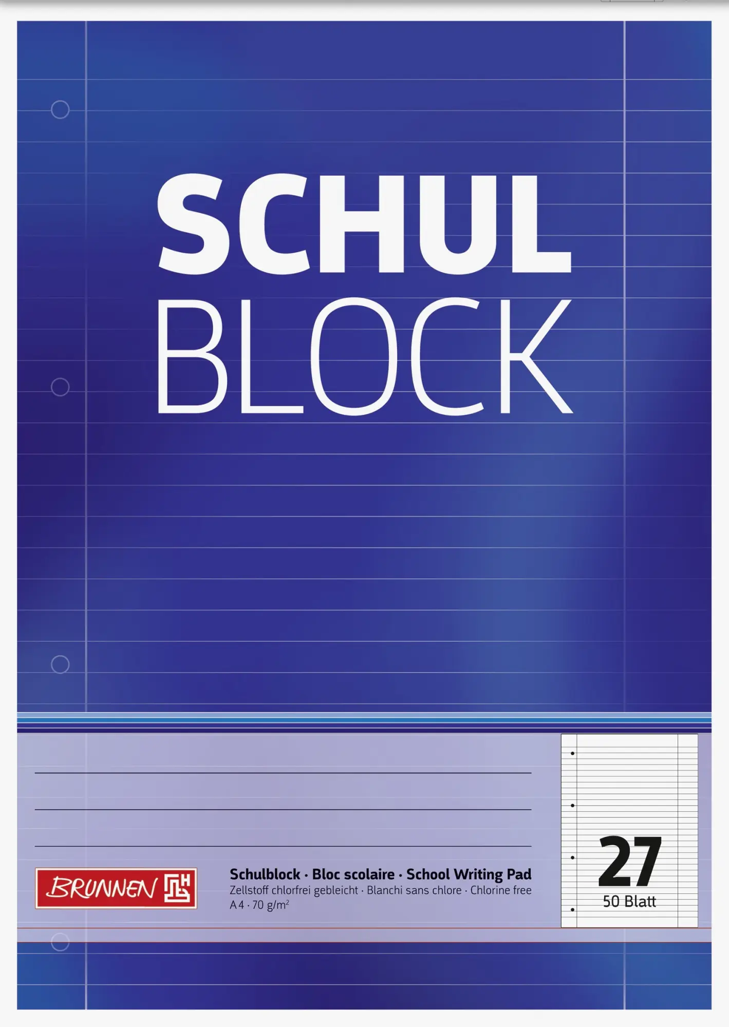 Cover: 4003273163737 | Brunnen Schulblock Notizblock A4 50 Blatt Lineatur 27 | 1052527 | 2020