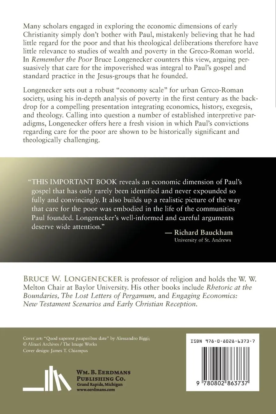 Rückseite: 9780802863737 | Remember the Poor | Paul, Poverty, and the Greco-Roman World | Buch