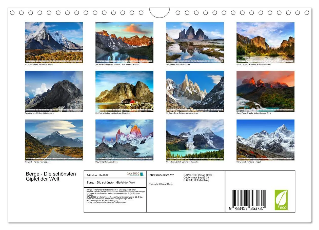 Bild: 9783457363737 | Berge - Die schönsten Gipfel der Welt (Wandkalender 2026 DIN A4...