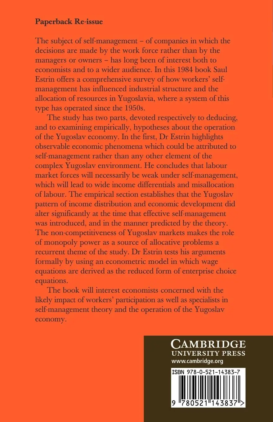Rückseite: 9780521143837 | Self-Management | Economic Theory and Yugoslav Practice | Saul Estrin